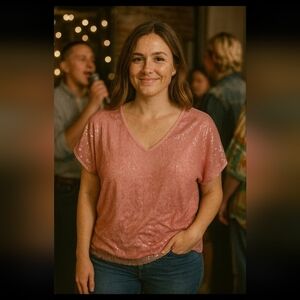 Maurices Pink Sequin Blouse-Size Medium